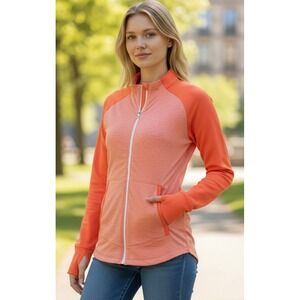 FJ FootJoy Womens Orange Full Zip Athletic Jacket Performance Golf Size L